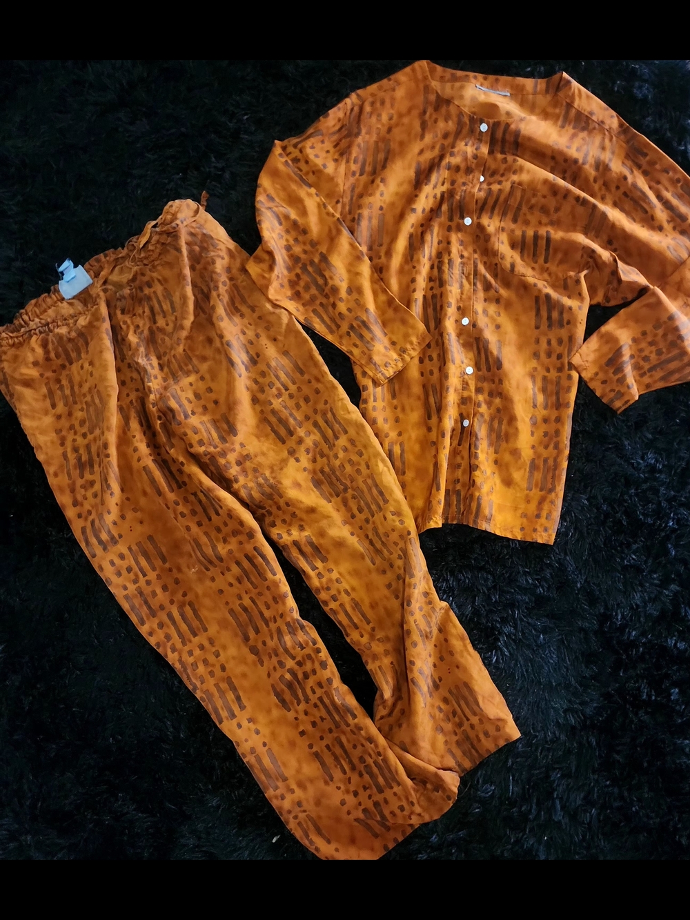 Dry Goods 2-Piece Boho Tunic and Pant Set, Burnt Orange, 100% Silk L